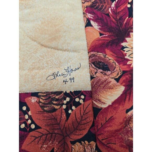Handmade Autumn Floral Quilt Wall Hanging Decor With Ties Signed By Sheri hoss - Picture 4 of 9
